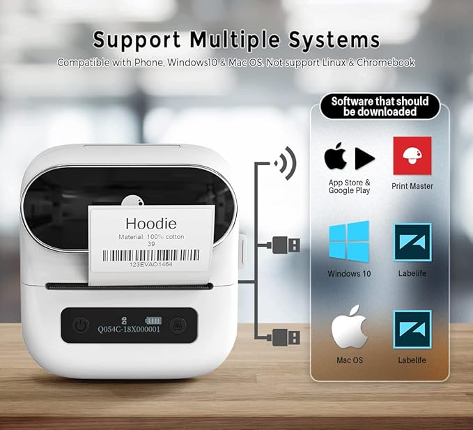 Phomemo M220 Label Maker, Bluetooth Thermal Label Printer, Barcode, Name, Address, Labeling, Mailing, Small Business and More with 1 Roll 1.57"x1.18" and 3 Rolls 1.96" x 3.14" Label Tapes