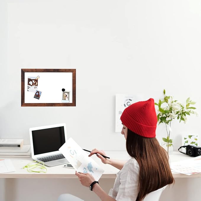 TORASO Dry Erase White Board, Magnetic Whiteboard for Wall, Office/School/Home,8.7"x 12.6",Hanging Board for Decoration/Planning/Kitchen Grocery List/Drawing/Memo, Walnut Wood Frame, (BB-BN-2232)
