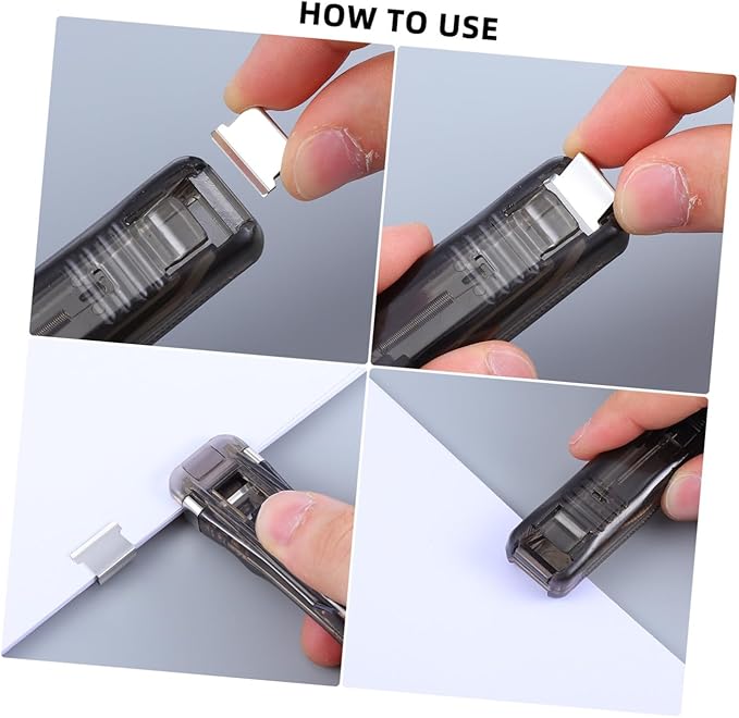 Reusable Stapler with 2 Black Desktop Paper Clip Dispensers and 200pcs Refill Clips, Multi-Function Office Stapler for Document Binding and File Organization