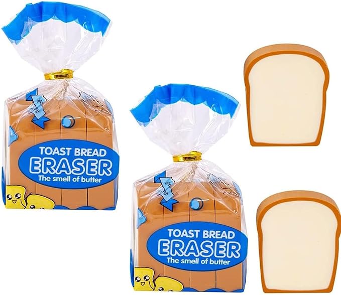 2Pcs Toast Bread Eraser Stationery Bread Shape Pencil Eraser Sketching Tools Drafting,Bread Eraser Cartoon Cute Pencil Eraser Supply for Kid Painters Artists Erasers and Correction Products