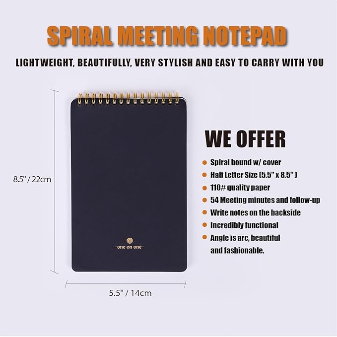 Meeting Notebook for Work with Action Plan - A5 Perfect Spiral Notepad for Team Leads to Professionally Manage Business Projects - 54 Sheets TO Keep Notes Organized & Productive-Black-A5