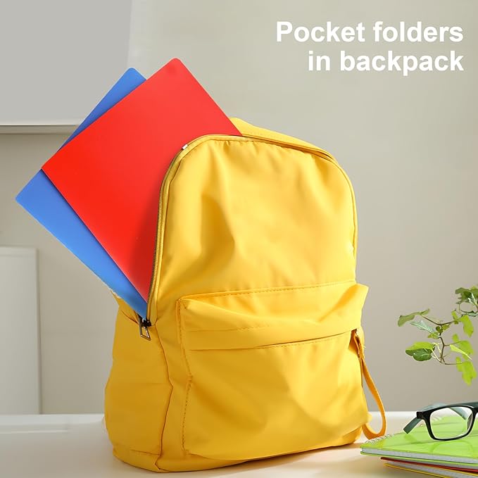 Plastic Folders with Pockets, 2 Pocket Folders Fit Letter Size Paper, Heavy Duty Paper File Folder with Business Card Holder for School Office Home Business (6 Pack, Assorted Colors)