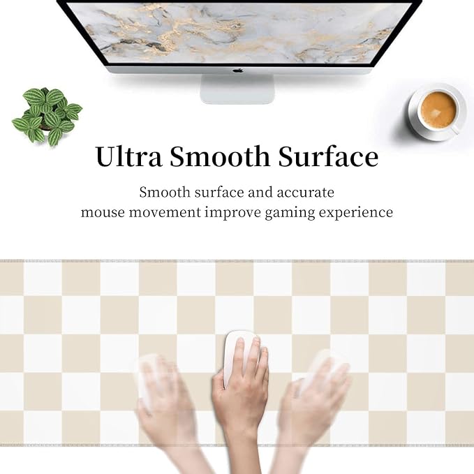 Beige Checkered Aesthetic Gaming Mouse Pad, Large Mouse Pad for Desk Mat XXL XL Mousepad, Big Keyboard Pad Office Desk Accessories Decor
