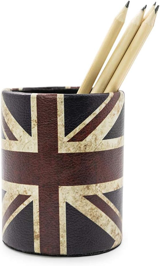 DreamsEden Vintage Pen Pencil Holder Cup Retro Pattern Desk Organizer for Home Office Bedroom (Union Jack Flag Round)
