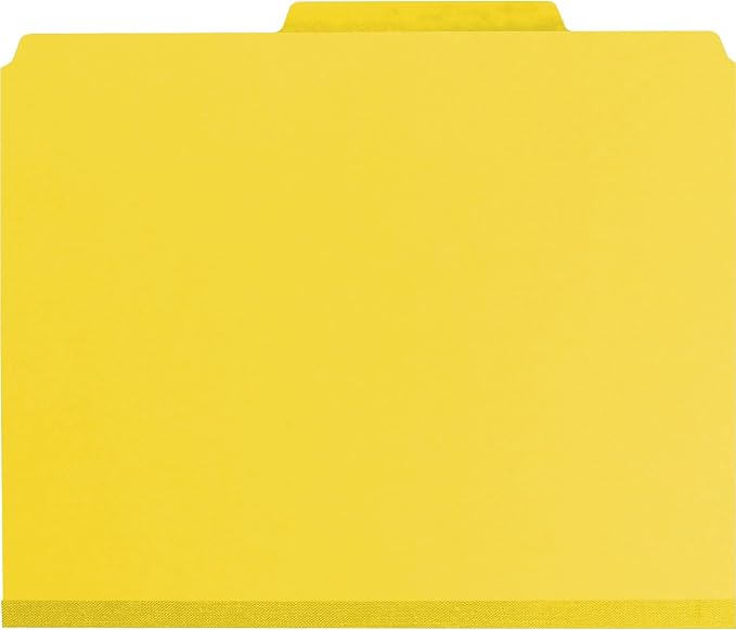 Smead Pressboard Classification File Folder with SafeSHIELD Fasteners, 2 Pocket Dividers, 2" Expansion, Letter Size, Yellow, 10 per Box (14084)