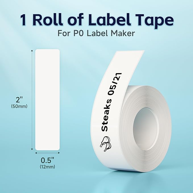 Thermal Labels DETONGER 1/2 Width Compatible Tape Refills Label Stickers Film Coatedfor Label Maker Tapes Home Office School Business Use Sticky Liquid-Proof 0.5"×2"(12×50mm) 150pcs White
