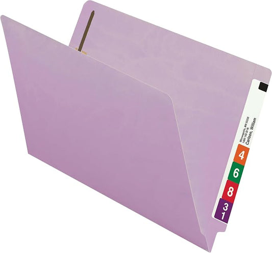 Smead End Tab Fastener File Folder, Shelf-Master® Reinforced Straight-Cut Tab, 2 Fasteners, Legal Size, Lavender, 50 per Box (28540)