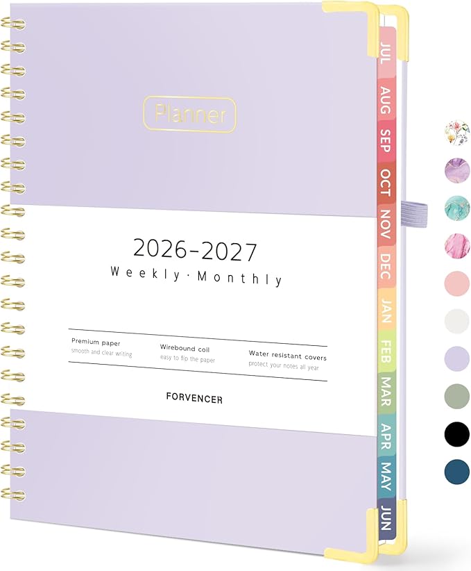 Forvencer Academic Planner 2026-2027, Hardcover Calendar Planner Weekly & Monthly, July 2026 - June 2027, 8.5" x 11", Daily Agenda with Tabs, College School Organizer for Student Teacher, Purple
