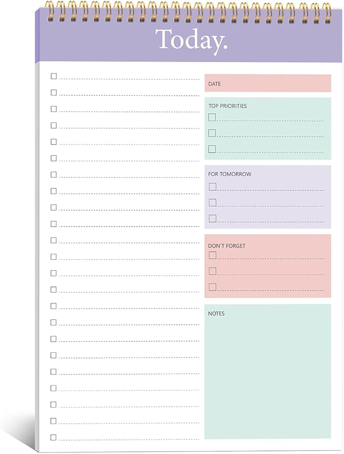 KMQOY To Do List Notepad - Daily Planner Pad Undated 52 Sheets Spiral Today Planner Note Pad Premium Thick Paper 6.5" x 9.8" For Work and Personal Organized - purple
