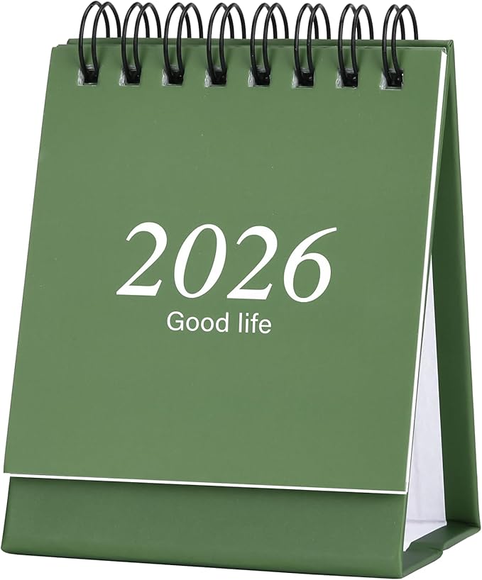 Mini Desk Calendar 2026-2027, January 2026 until July 2027, Small Desk Calendar Standing Flip Monthly Calendar Twin-Wire Binding with Stickers for Home Office School (Green)