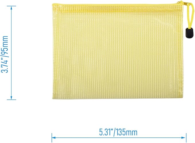 3 Pcs 3.74" x 5.31" B8 Sizes Mesh Zipper Pouch Bags, Mesh Bags with Zipper，Waterproof Clear Document Pouch for Organization Puzzles Travel, Office, Classroom Organization, B8 Yellow
