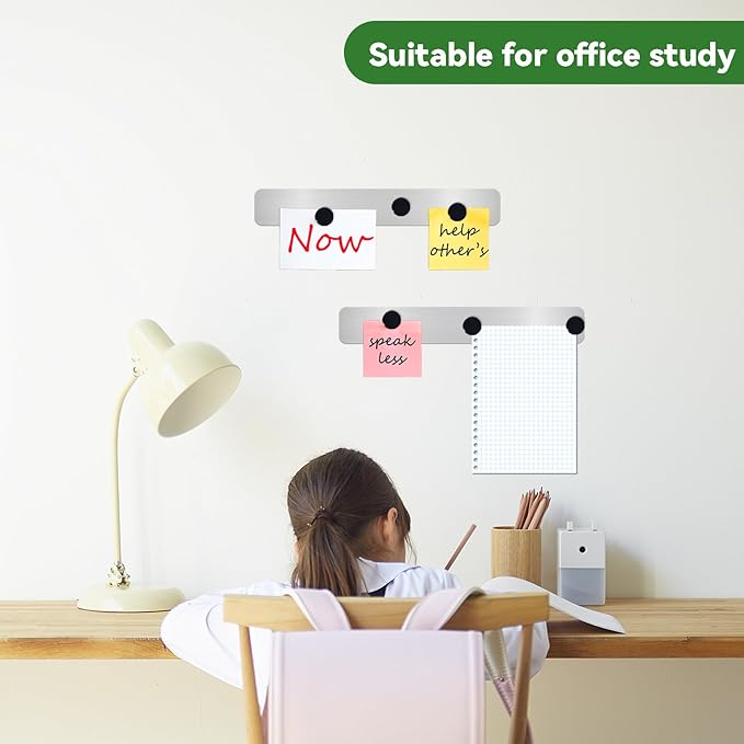 ZDZBLX Magnetic Board 3Pcs Set, Frameless Stainless Steel Magnetic Strips with Adhesive Backing - Memo Bulletin Board Bar for Refrigerator, Office, School, Kitchen, Home Use, Includes 10 Black Magnets
