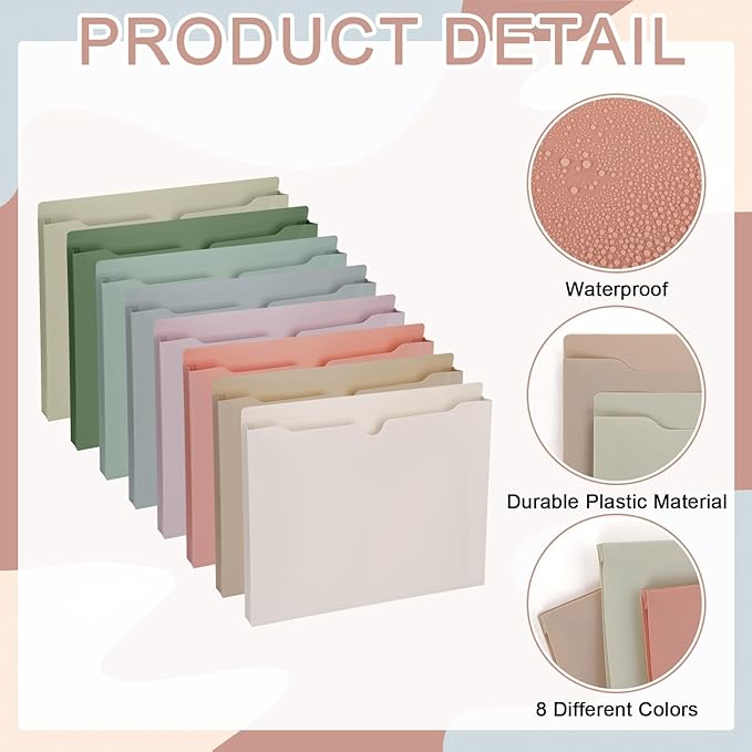 gisgfim 16 Pack Plastic File Jackets Letter Size, 1 inch Expanding File Pockets Reinforced Heavy Duty File Folder Jackets for Office, School Document Organizer (Morandi)