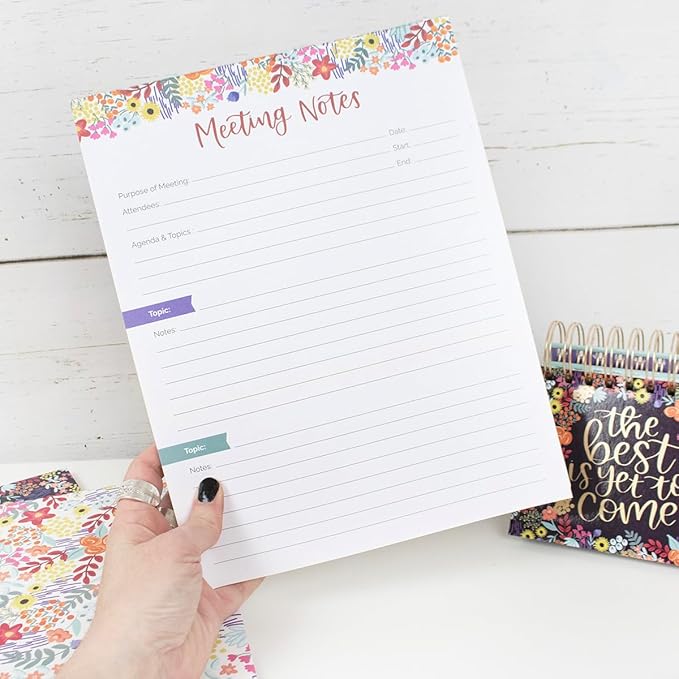 bloom daily planners 8.5" x 11" Double Sided Meeting Pad - Topics, Takeaways, Action Items & Follow-Ups - Undated Meeting Notes Agenda Organizer