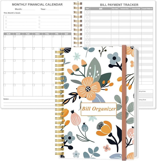 Bill Organizer - Monthly Bill Payment for Personal Budgeting Financial, Payments Checklist Organizer, 5.8" x 8.5", Rose Flower