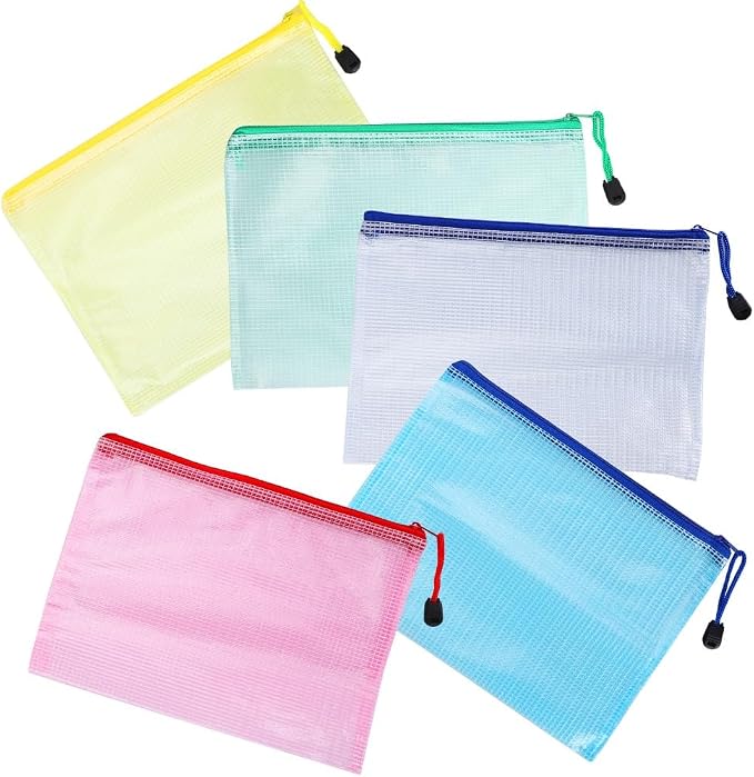 10Pcs Mesh A5 Document Pouch – Water Proof PVC File Bag for Office Supplies Storage, Zipper Envelope Organizer with Clear Window 9.2x6.9 in