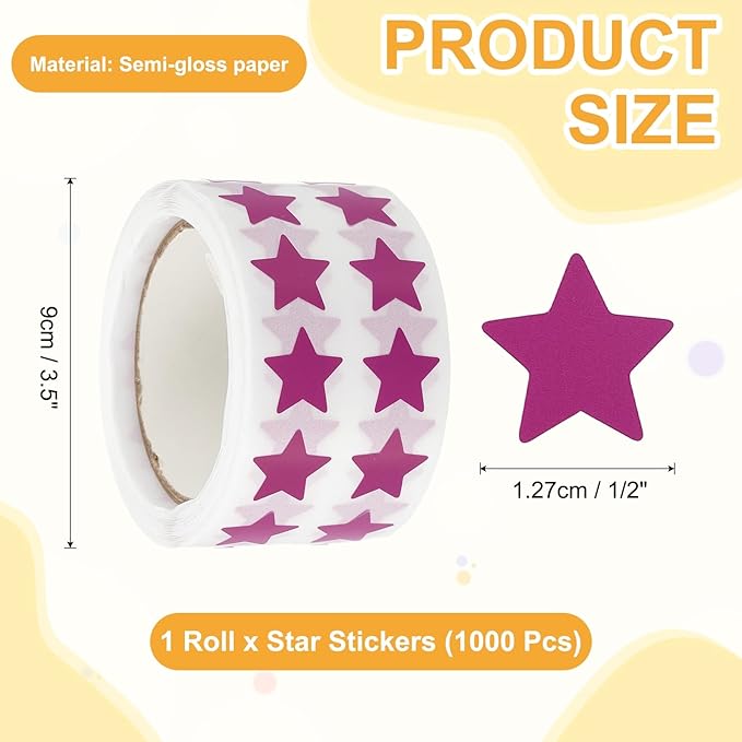 PATIKIL Star Stickers Roll 1/2", 1000 Pcs Self-Adhesive Reward Stickers Star Labels for Behavior Chart Classroom Teacher Supplies and DIY Craft, Purple
