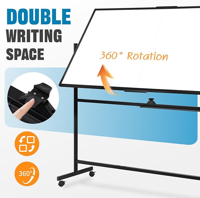 Rolling Dry Erase Board, 72" x 40" Double-Sided Mobile Whiteboard with Stand Large Dry Erase White Board on Wheels for Office, Classroom & Home