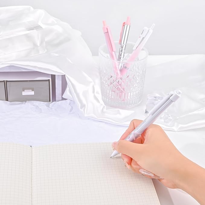 BAYTORY 8Pcs Gel Pens, Aesthetic Pens, Pastel Pen, Fine Point 0.5 mm Pen for Journaling, Retractable Quick Dry Black Ink, Smooth Writing for Office School Supplies (Pink Series)