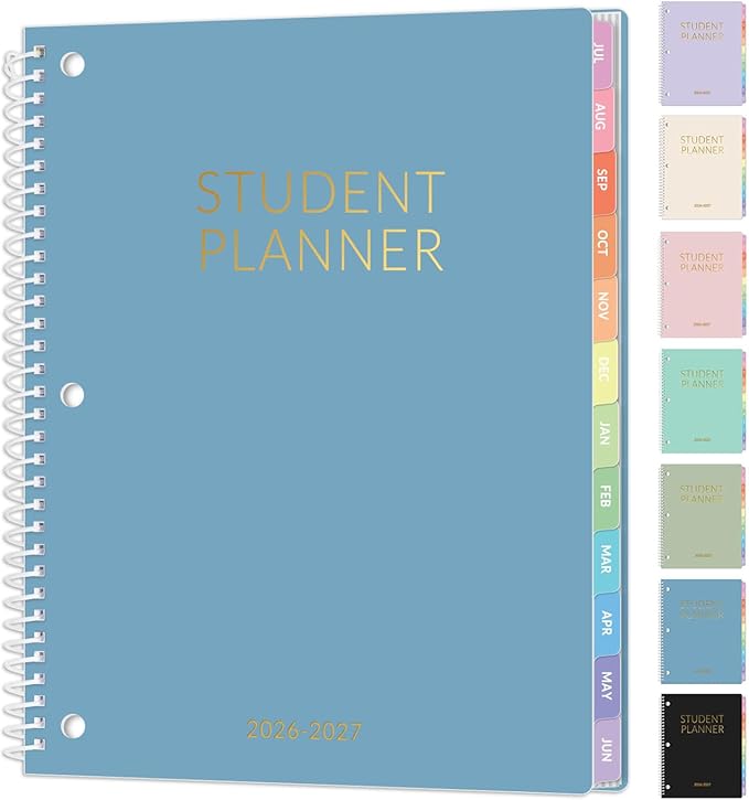 Student Planner 2026-2027, SUNEE Academic Weekly & Monthly Plan Book, Jul. 2026 - Jun. 2027, 8.5"×11" School Planner, Lesson Plan Book with Week's Goals, Bookmark, Monthly Tabs, 3-Hole Punched, Blue