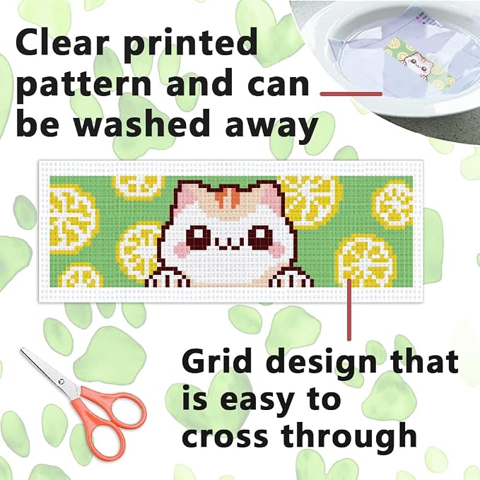 INFUNLY 6pcs Cartoon Cat DIY Cross Stitch Bookmark Kits for Beginner 8.66"×3.15" Cute Kitten Stamped Embroidery Kit with Instruction Pussycat Printed Bookmark Kits for Cat Lovers Book Readers Writers