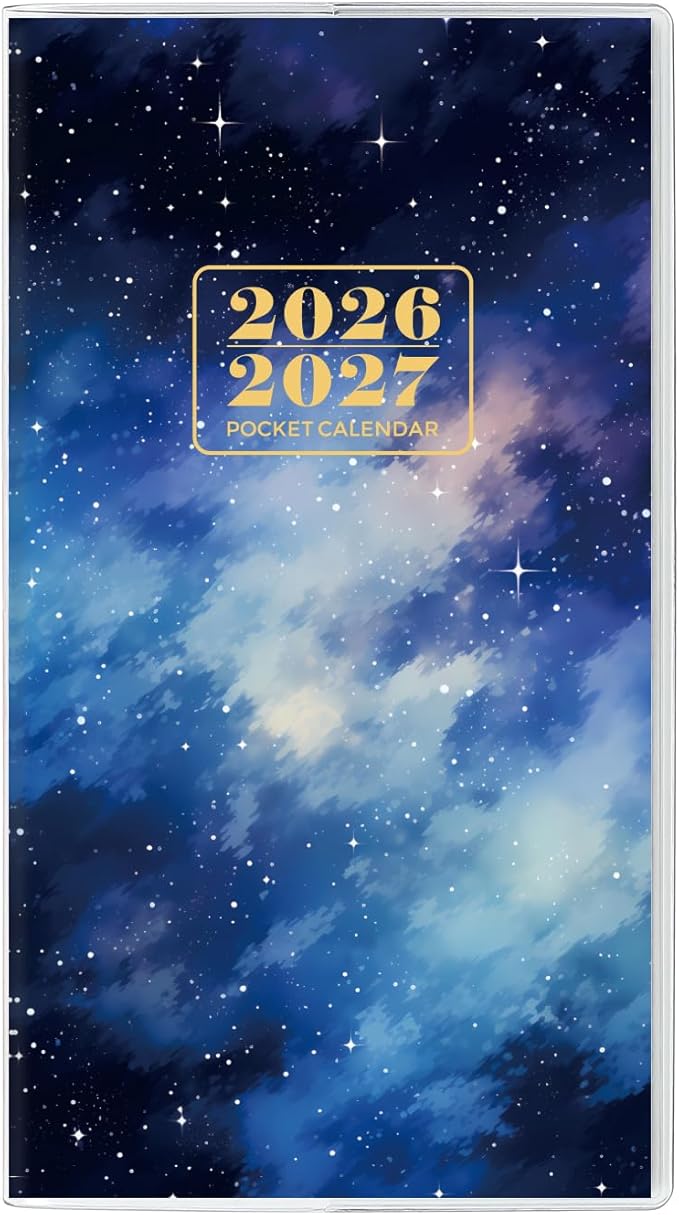 Pocket Calendar 2026-2027, Purse Monthly Planner, Runs from January 2026 Until December 2027, 3.7" x 6.7", Pocket Calendar with Star PVC Cover for Office