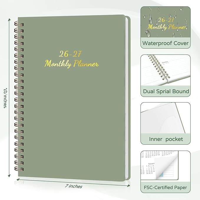 Monthly Planner 2026-2027, 2 Year Calendar 2026-2027 (Jan 2026 - Dec 2027), 7" x 10", 26-27 Monthly Calendar Planner, 24-Month Planning Book for Home School Office Supplies