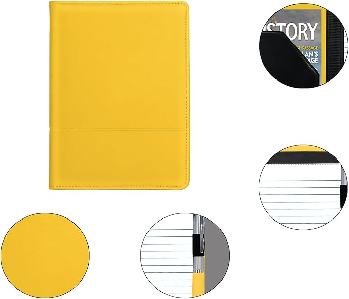 Classic Padfolio/Junior Portfolio Folder Case, Business A5 Binder Organizer Notepad for Men Women, 5 x 8 Writing Pad Included, Yellow