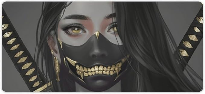 Gaming Mouse Pad Large Mousepad Aesthetic Anime Girl Japanese Samurai Portrait Desk Mat for Keyboard and Mouse Mat Non-Slip Rubber Desk Pad 40x90cm