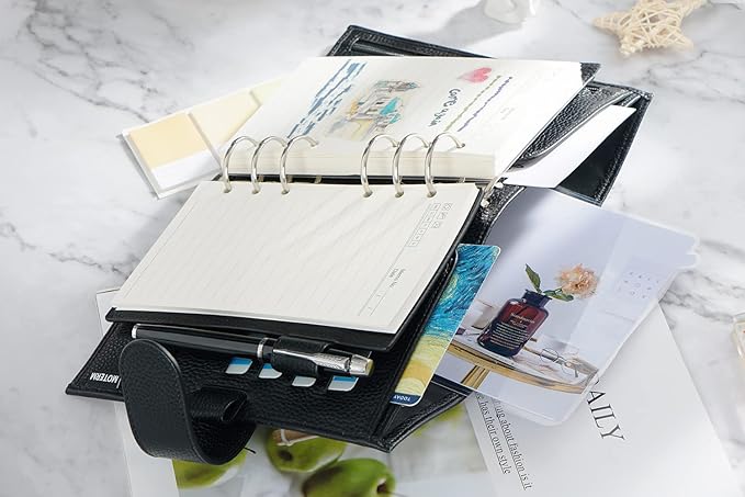 Moterm Personal Luxe Rings Planner - Genuine Leather Binder Organizer (30mm Ring, Pebbled-Black)