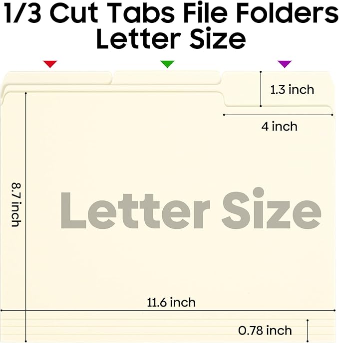 File Folders,21 Pack Manilla Folders 8.5x11,1/3 Cut Tabs Manila Folders for Easy Labeling and Organization,File Folders Letter Size for Documents School Classroom Office Supplies