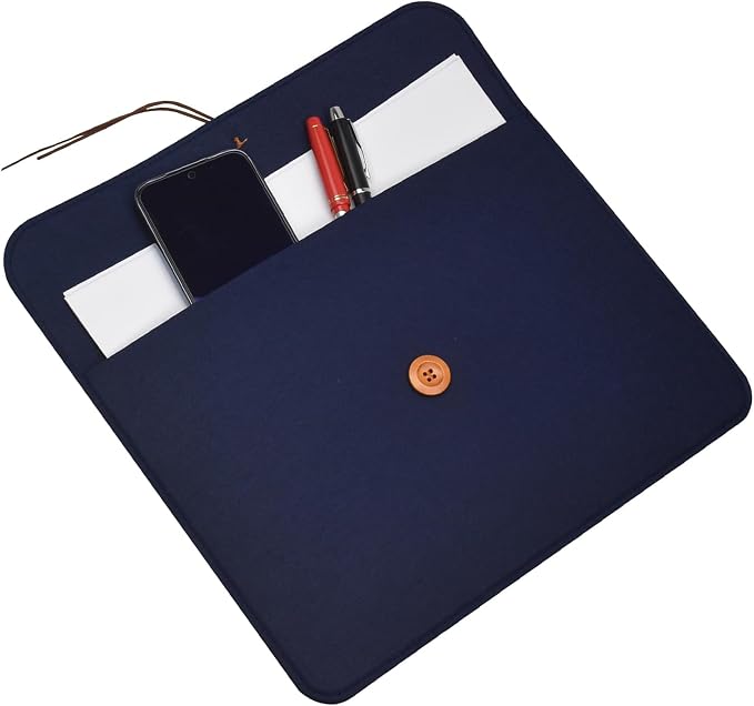 A4 Document Holder Felt File Folder Paper Portfolio Case Letter Envelope Folders with String Tie Closure (2, Blue&Bicolor)