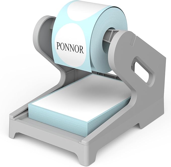 PONNOR Label Holder for Rolls and Fanfold Labels Shipping Labels Stand Desktop Thermal Printer DIY Accessory Business Supplies for Home, Office(Grey)