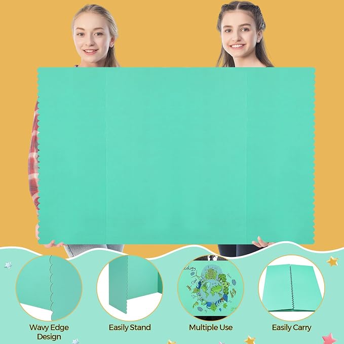 Mooliwe 4 Pack 48" X 36" Trifold Poster Board, Large Tri Fold Boards Foldable Corrugated Presentation Display Paper Scalloped Borders for Science Fair Events, School Projects, Exhibitions(Macaron)