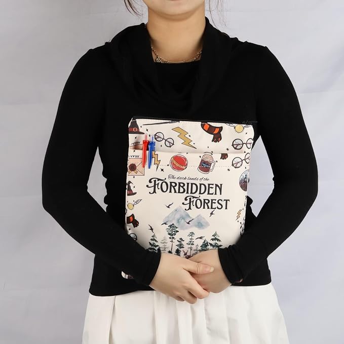 BLUPARK Book Cover - HP Forbidden Forest bs - Off White Cotton Canvas Zipper Book Cover for Paperbacks & Hardcovers