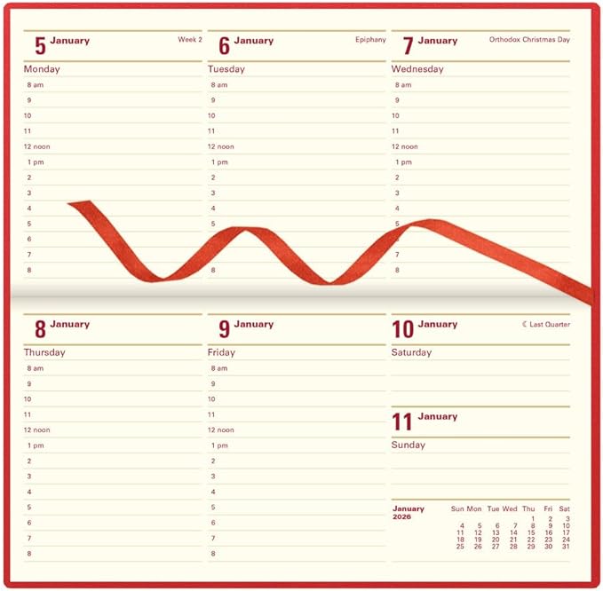 Letts of London® 2026 Belgravia Weekly/Monthly Appointment Book and Planner, 12 Months, January to December, Italian Leather, Horizontal, Slim Size, 6.625" x 3.25", English, Red (C33SRD-26)