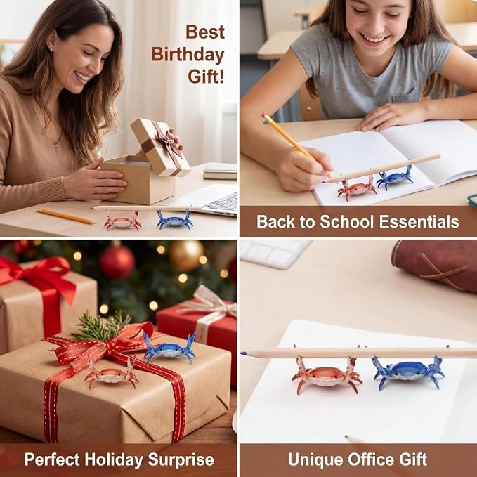 8 Pack Desk Crab Pen Holder, Creative Weightlifting Crab Pencil Stand Holder, Desk Organizers and Accessories, Cute Office Decor for Small Items at Home, School, Studio (Purple/Green/Blue/Red)