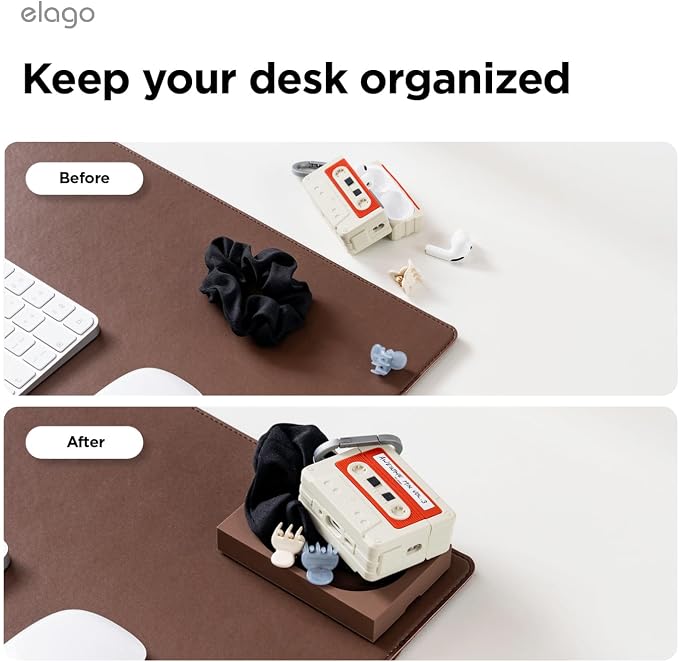 elago Smart Magnetic Desk Mat Pencil Tray – Soft Silicone Organizer for Office Supplies, AirPods, Glasses, Pens – Noise-Free, Non-Slip, Washable, Item for Desk Management [Small] (Brown)