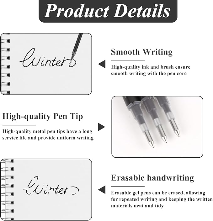 0.7 mm Erasable Gel Ink Pen Refills Compatible with Frixion Friction, Smooth Writing Multicolor Retractable Fine Point Pen Refill for School Office Home Art (Black, 16)
