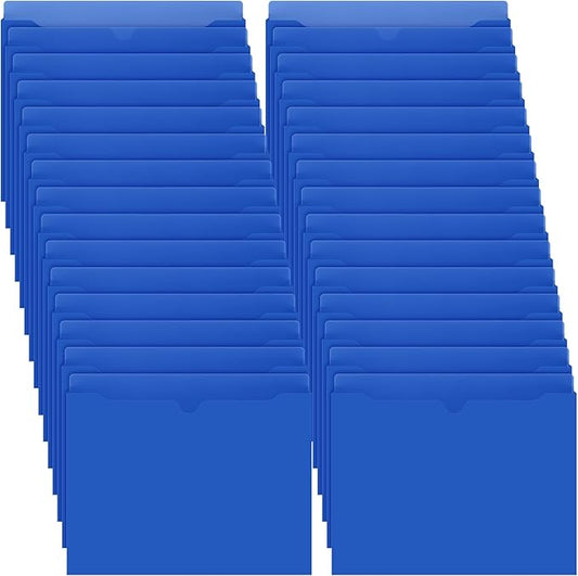 Dunzoom 50 Pack File Jackets Letter Size 2 Inch Blue Expansion Manila Plastic File Folders Expandable Heavy Duty Reinforced Straight Cut Tab Expandable Document Jacket for Office