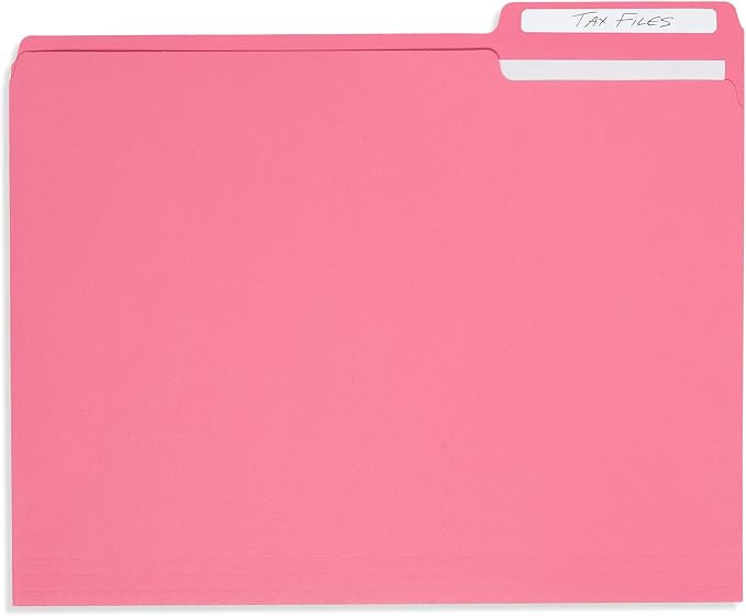 100 Blue Summit Supplies Pink File Folders, Letter Size with 1/3 Tab, Durable 11pt Paper, Pink File Folder 100 Pack, Holds Letter Size Documents