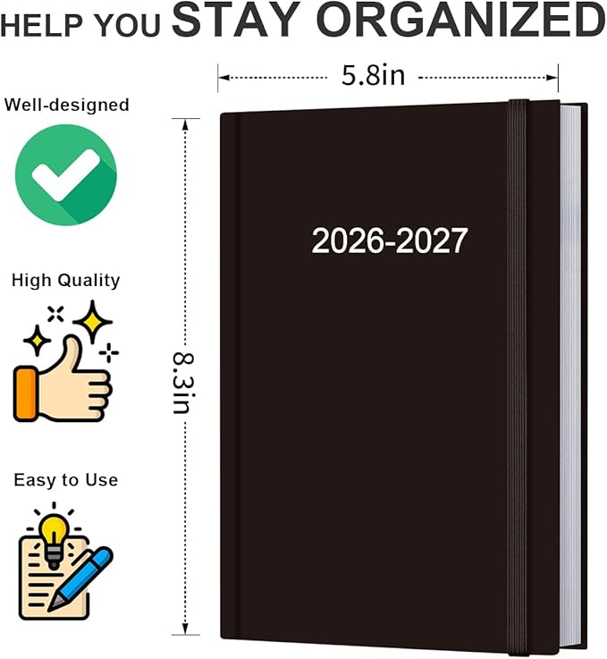 Planner 2026-2027 - 5.8" × 8.3" Weekly & Monthly Planner from July 2026 to June 2027, Large Planners 2026-2027 with Perfect Organizer, Hardcover, Inner Pocket, Black