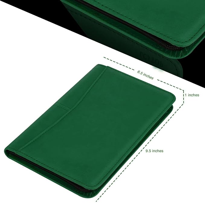 Junior Padfolio Portfolio with 5 x 8 Writing Pad, A5 Business Portfolio Binder Folder Organizer Multi-Function Combination Case for Men Women, Dark Green