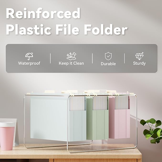 Ansook Letter Size Hanging File Folders Extra Capacity, Heavy Duty 3" File Folders Hanging with Tabs,6 Pack Expanding Filing Cabinet Folders,File Frame Hanging File Organizer,Plastic File Box folders