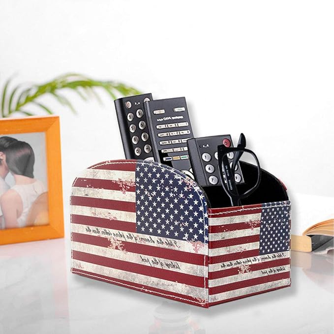 Remote Control Holder Organizer - Leather Table Desk Storage with 4 Spacious Compartments