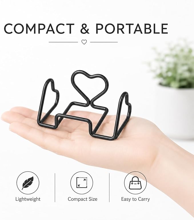 Heart Business Card Holder for Desk, Metal Business Card Stand Organizer, Cute Desktop Display for Name Cards, Photos and Notes, Office Reception Wedding Table Decor (black)