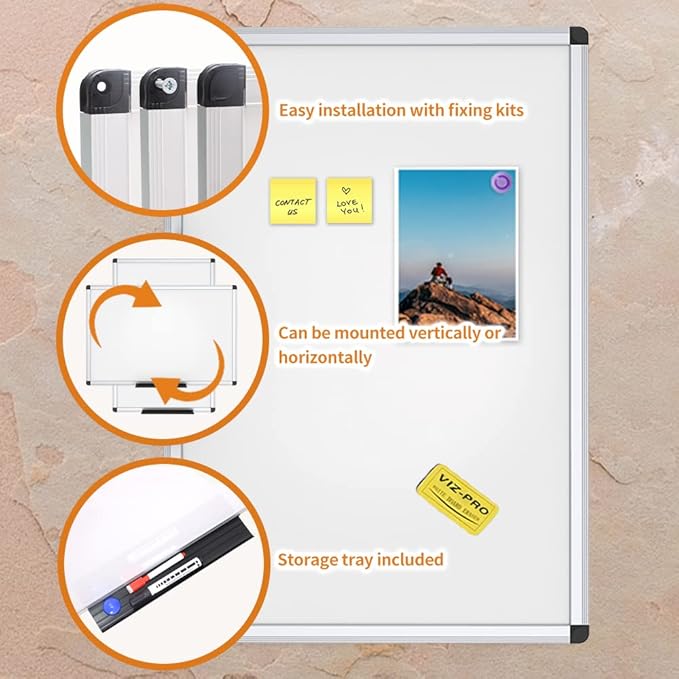 VIZ-PRO Magnetic Whiteboard/Dry Erase Board, 48 X 24 Inches, with 1 Eraser & 14 Markers & 4 Magnets