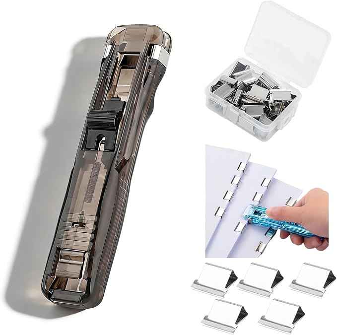 Paper Clip Dispenser, Portable Binder Clip Stapler - Includes 50 Reusable Clips Desktop Push Stapler Binder Clips Paper Clamps Small Binding (A1PC)