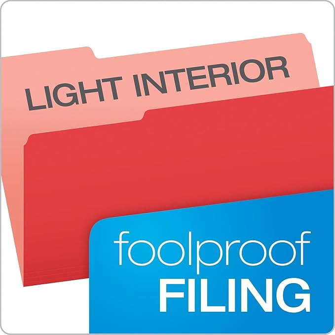 Pendaflex 435013RED Interior File Folders, 1/3 Cut Top Tab, Legal, Red (Box of 100)