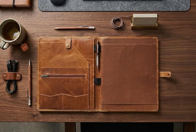 PIDAVLIYA'S Leather Portfolio, Leather Binder with Pen, Leather Portfolio for Men and Women, Leather Padfolio, Leather Folder, Portfolio Binder, Business Portfolio Men and Women (Tan)
